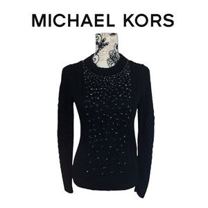 MICHAEL KORS Cable Knit Sweater in Black with Jewelled Detailing. Size XS. EUC.